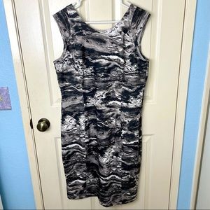 Jennifer Lopez Black and White Marble Fitted Dress